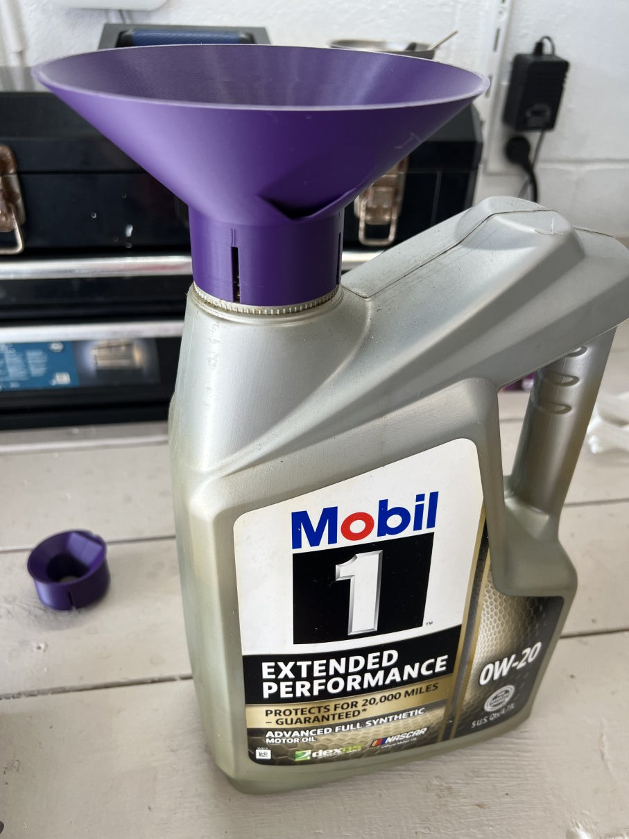 Funnel with Integrated Air Vent for Mobil1 Oil Containers